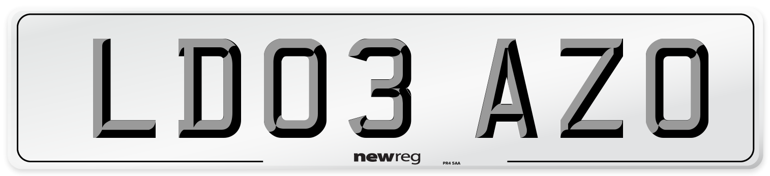 LD03 AZO Number Plate from New Reg